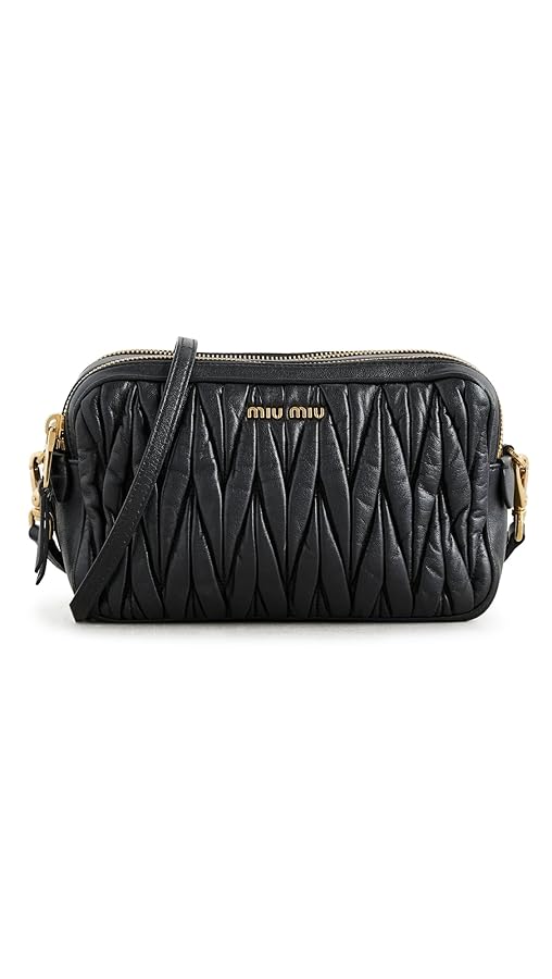 バッグ MIU MIU MATELASSE SHINY LEATHER HAND BAG Miu Miu Black Matelassé Shiny Leather Tote Bag ○ Labellov